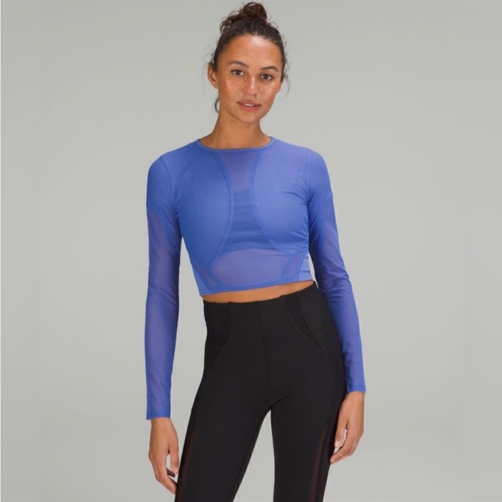 LULULEMON MESH Panelled Training Long Sleeve Crop in Wild Indigo: Size 4 NWT